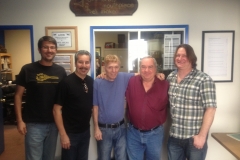 With master mouthpiece maker Bob Reeves, Charlie Davis, Greg Lyons and John Snell at Reeve’s shop in California